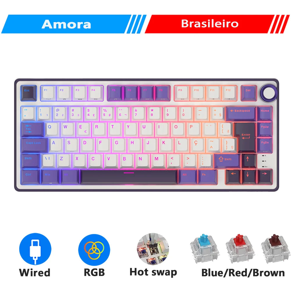 Royal Kludge RK R75 Brazilian Mechanical Keyboard Gasket Wired Gamer Keyboard Hot-swappable 80 Keys RGB Backlit MDA PBT Keycaps