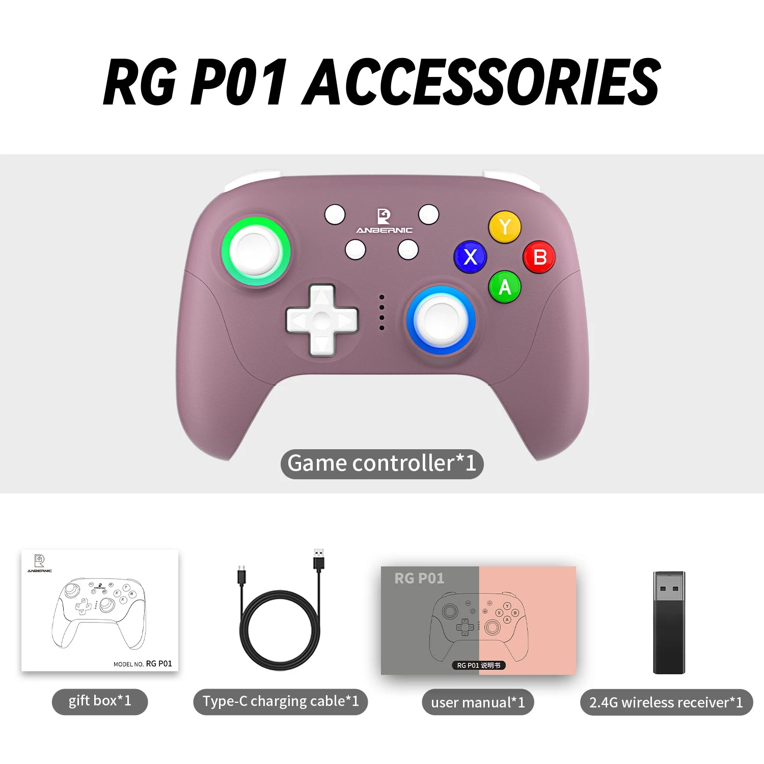 ANBERNIC RG P01 Retro Games Controller Bluetooth 5.3/Wired/2.4G Wireless Gamepad Compatible With Switch/PC/Steam/Android/IOS