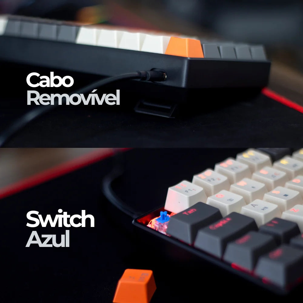 Teclado Mecânico Gamer 60% Computador Rgb Usb Pc Laranja
