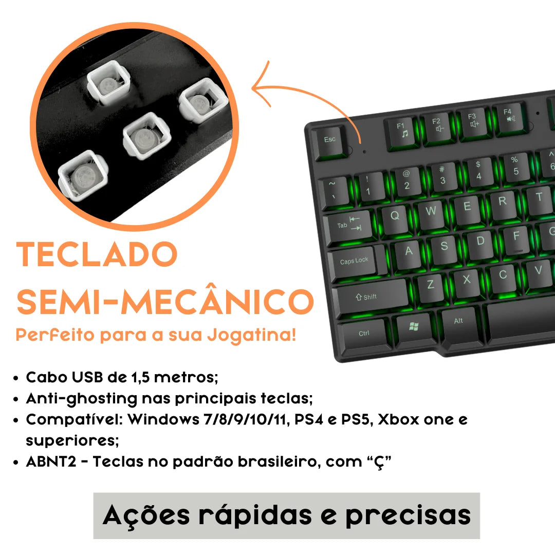 Teclado Gamer Semi Mecânico Led Rgb Abnt2 Usb Pc Ps4 Xbox