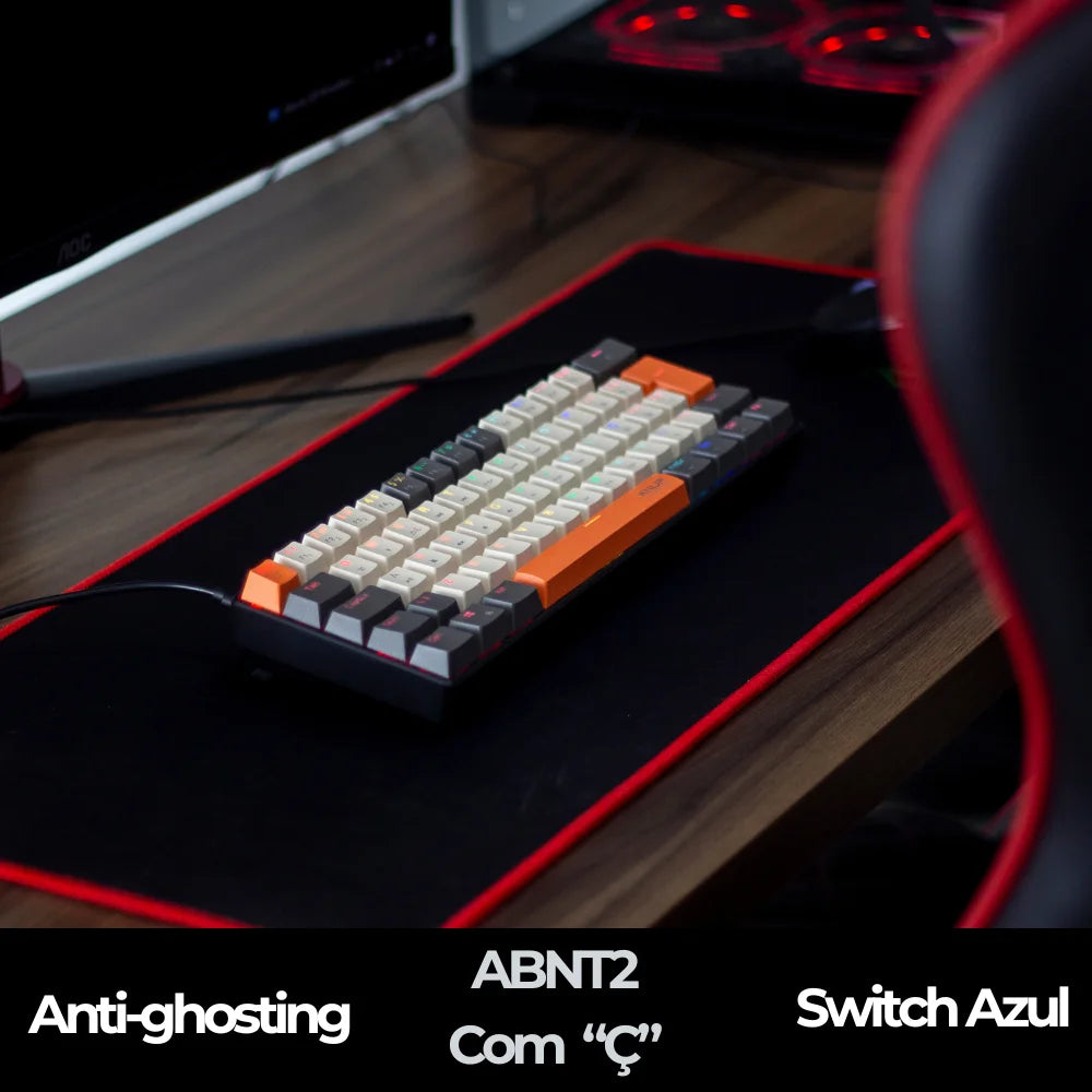 Teclado Mecânico Gamer 60% Computador Rgb Usb Pc Laranja