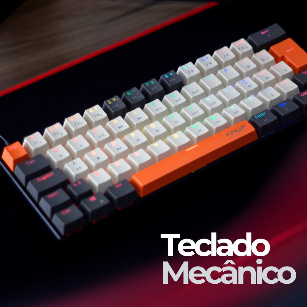 Teclado Mecânico Gamer 60% Computador Rgb Usb Pc Laranja