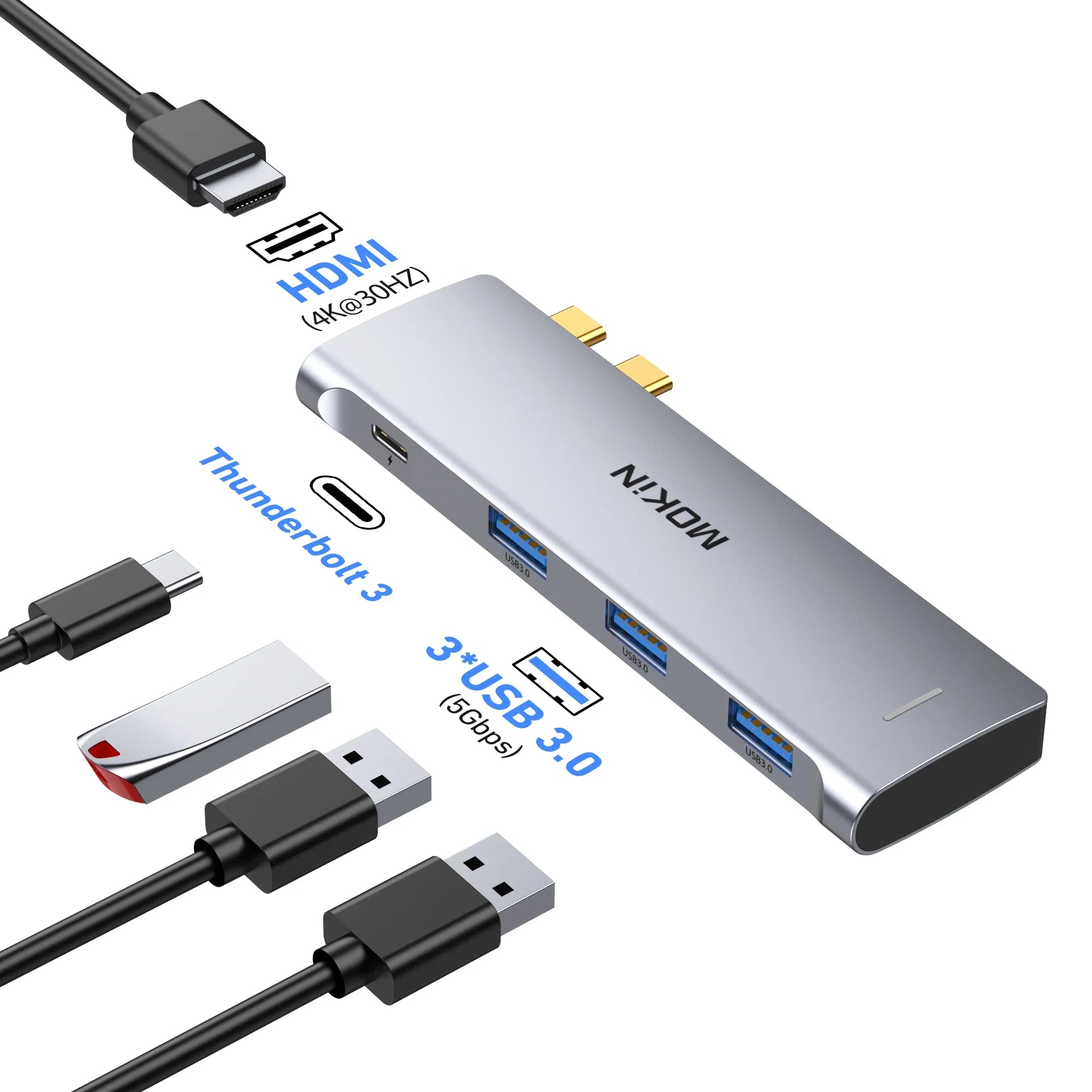 MOKiN USB Type C Hub for MacBook Pro USB Adapter Docking Station Dual USB C to HDMI USB3.0 SD/TF for MacBook Mac Dongle Laptops