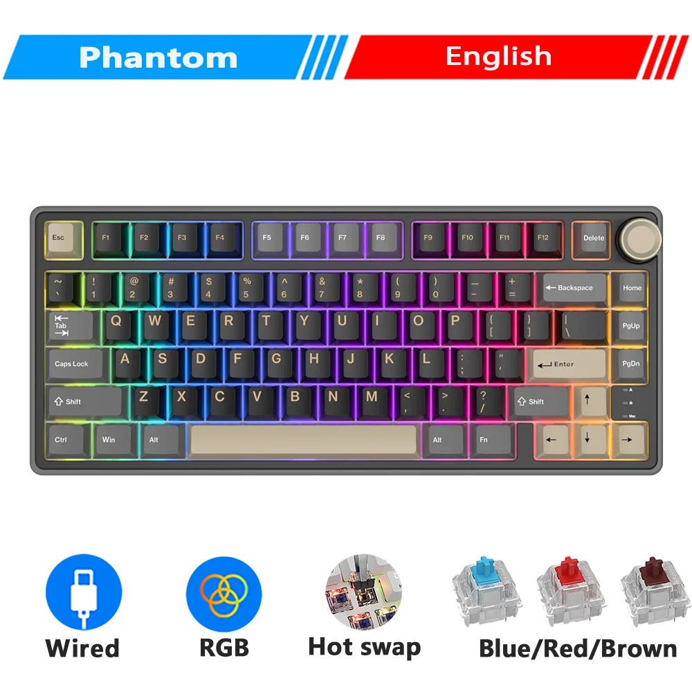 Royal Kludge RK R75 Brazilian Mechanical Keyboard Gasket Wired Gamer Keyboard  Hot-swappable 80 Keys RGB Backlit MDA PBT Keycaps