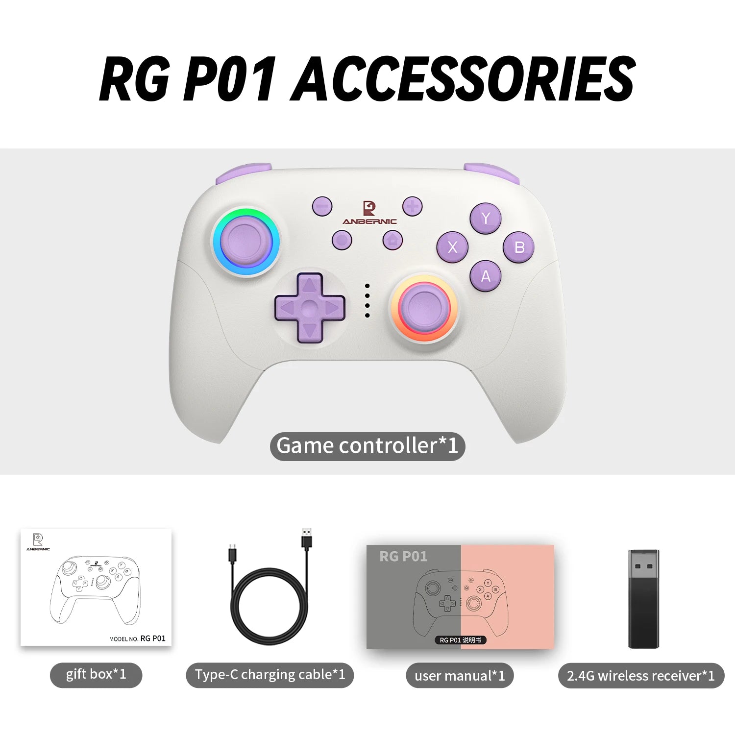 ANBERNIC RG P01 Retro Games Controller Bluetooth 5.3/Wired/2.4G Wireless Gamepad Compatible With Switch/PC/Steam/Android/IOS