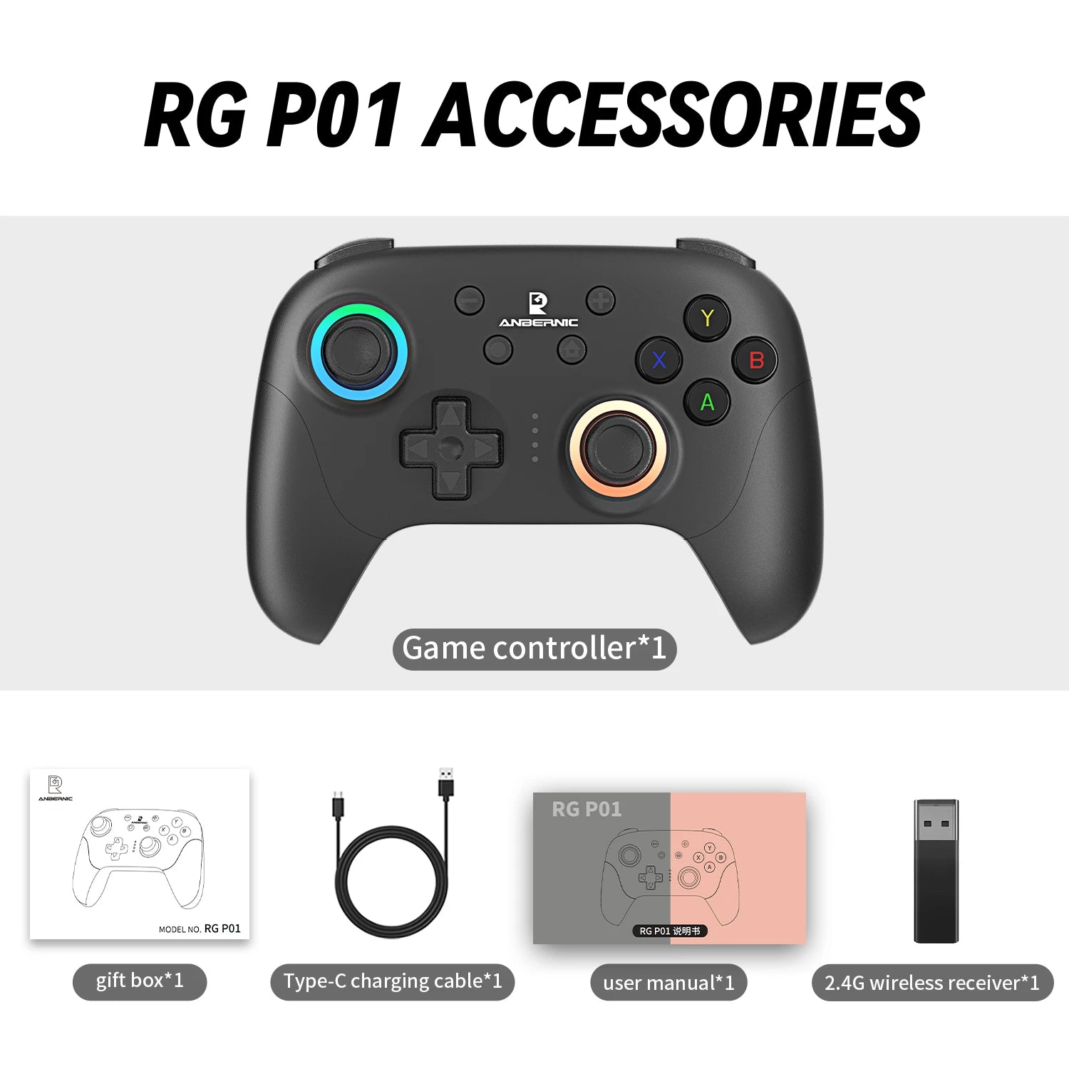 ANBERNIC RG P01 Retro Games Controller Bluetooth 5.3/Wired/2.4G Wireless Gamepad Compatible With Switch/PC/Steam/Android/IOS