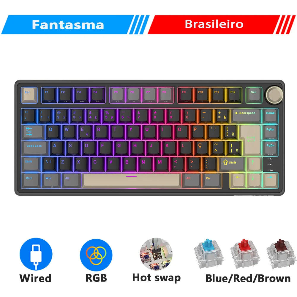Royal Kludge RK R75 Brazilian Mechanical Keyboard Gasket Wired Gamer Keyboard  Hot-swappable 80 Keys RGB Backlit MDA PBT Keycaps