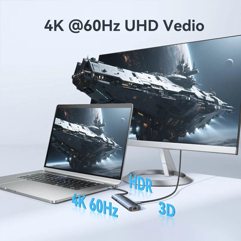 Vention USB C Hub HDMI 4K 60Hz 9 in 1 PD 100W RJ45 Adapter USB3.0 Hub 5Gbps Splitter Docking Station for MacBook Air iPad Laptop