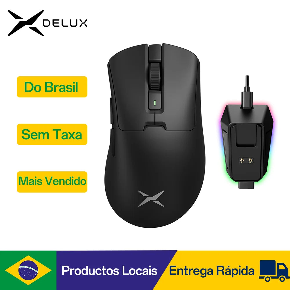 Delux M900PRO Wireless Gaming Mouse with 8K Polling Rate PAW3395 RGB Charging Dock Ergonomic Design 63g Lightweight for PC Latop